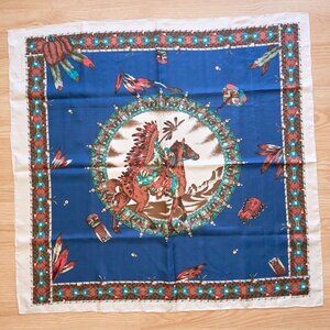 Vintage Ancient Dragon Native American Print Silk Scarf, 34x35 inch